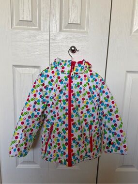 Girls' White Multicolor Dot Hooded Jacket